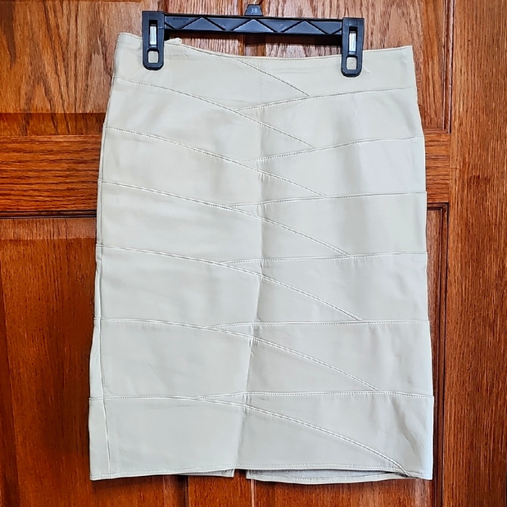 Cream Ruched Pencil Skirt for Work